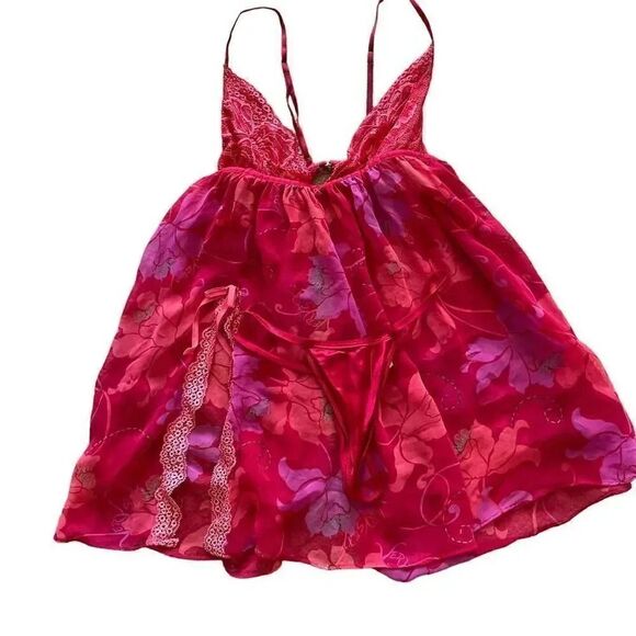 Victoria’s Secret Red Pink Purple Embroidered Babydoll SZ XS # 1610 - Picture 1 of 16